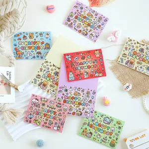 Cartoon 3D Birthday Greeting Cards Cute Bear Rabbit Cake Design Small Message Card For Party Flower Shop Gift Card