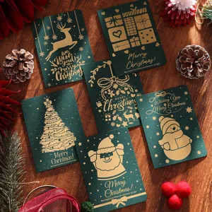 Cartes de Voeux de Noël Vintage Marquage à Chaud Feuille d'Or Cartes Message Merry Christmas pour Décoration de Boîte Cadeau Fleuriste Boulangerie