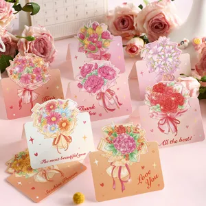 Tarjetas de Felicitación Plegables Ramo de Flores Románticas Mini Tarjetas de Regalo para San Valentín Día de la Madre Cumpleaños
