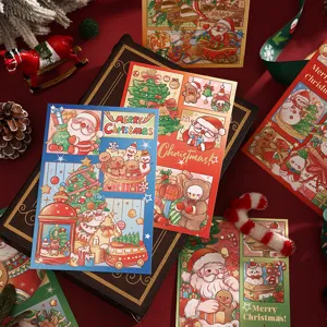 Detailed view of festive Christmas cards with gold foil Santa and reindeer illustrations