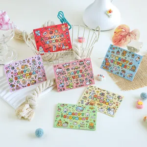 Set of colorful creative birthday greeting cards with cute hand-drawn animal illustrations