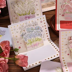 Exquisite 3D Pop-up Blumen-Grußkarten mit Goldprägung und Umschlägen als Geschenk.