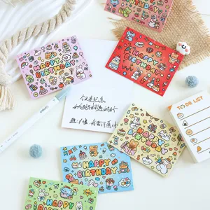 Assorted colorful cute cartoon birthday cards and to-do list memo pad for gift messages