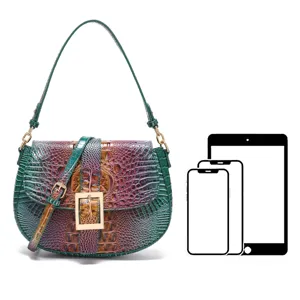 Bolso vintage con estampado de cocodrilo y referencia de tamaño de tablet
