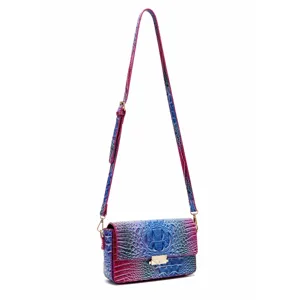 Bolso bandolera vintage para mujer con grabado de cocodrilo en degradado azul y púrpura