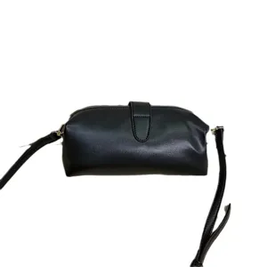 Vintage PU leather mini doctor bag with mouthpiece closure and crossbody strap in black