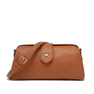 Bolso de estilo médico retro de cuero PU marrón con cierre de marco metálico y asa