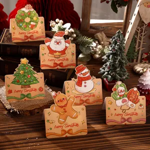 Set of various retro cartoon Christmas cards with festive holiday decorations.