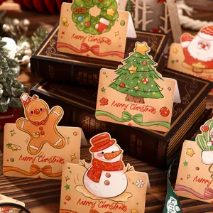 Various vintage cartoon Christmas stand-up cards with gingerbread and tree designs.