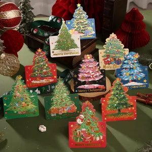 Christmas Tree Gold Stamping Greeting Cards Mini Folding Message Card Holiday Decoration Cardstock Greeting Cards For Xmas Party Gift