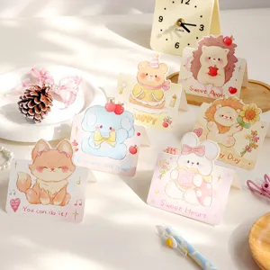 Set of assorted cute cartoon animal mini greeting cards featuring sweet English quotes