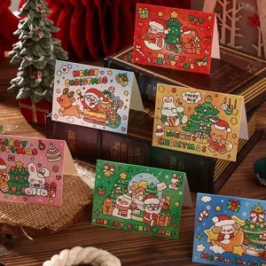 Kerst Mini Wenskaarten Opvouwbare Cartoon Berichtenkaarten Voor Bakkerij Bloemenwinkel Cadeau Papieren Kaarten Feestelijke Decoratie
