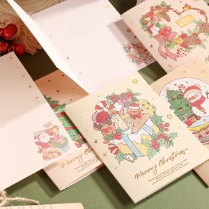 Vue détaillée de cartes de vœux de Noël à l'aquarelle avec dorure à l'or fin Merry Christmas