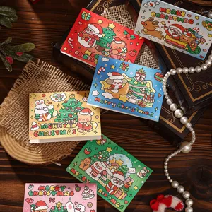 Collectie kleurrijke cartoon kerstkaarten met feestelijke feestdagillustraties