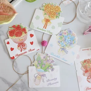 Close-up detail of hand-painted floral bouquet greeting cards for Valentine's Day gifts.