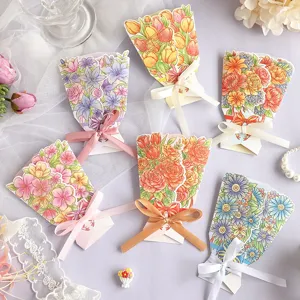 Set van 3D boeket wenskaarten met lintstrikken voor speciale geschenken