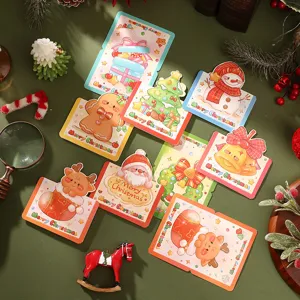 Detailed macro view of cute cartoon Christmas cards with various festive patterns