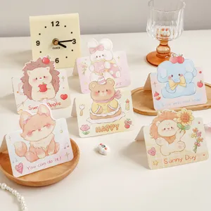 Mini Folding Cartoon Animal Greeting Cards Cardstock Die-cut Message Card Hedgehog Lion Bear For Kids Birthday Gift Party