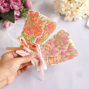 3D pop-up bloemboeket wenskaart met goudfolie en zijden lint voor geschenken