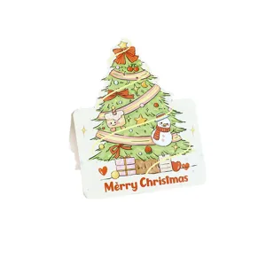 Adorable cartoon Christmas tree greeting card with festive Merry Christmas message