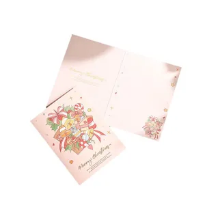 Élégantes cartes de vœux de Noël à l'aquarelle rose avec texte Merry Christmas doré