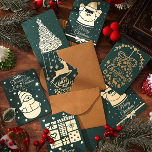 Detailansicht retro Weihnachts-Grußkarten mit Goldfolienprägung und Kraftumschlägen