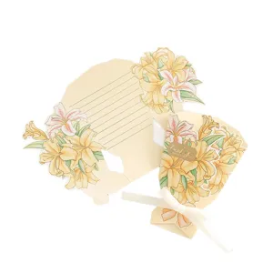 Elegante biglietto d'auguri bouquet di fiori 3D con lamina d'oro e fiocco di nastro