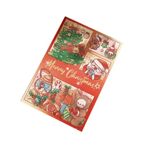 Cute Christmas greeting card with gold foil Merry Christmas and Santa illustrations