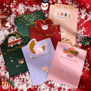 Merry Christmas Bronzing Die-cut Greeting Cards Cute Santa Snowman Tree Cardboard Festive Gift Mini Message Cards