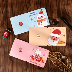 Foldable square Christmas cards with cute cartoon snowman, Santa, and bunny holiday designs.