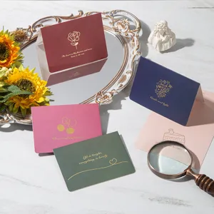 Detailed view of minimalist gold-stamped greeting cards with elegant floral patterns.