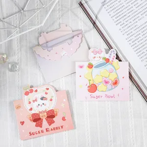 Vue détaillée de cartes de vœux lapin mignon et sucrier avec enveloppes assorties