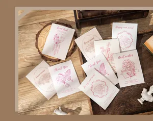 Vintage aesthetic greeting cards with pink line art illustrations and blessing words