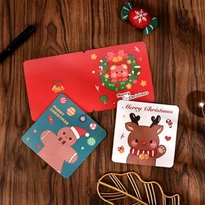 Collection of cute cartoon Christmas cards with reindeer, gingerbread man, and bear