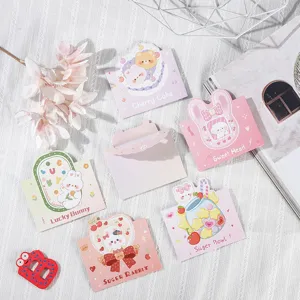 Lot de jolies cartes de vœux enveloppes lapin aux couleurs pastel sur fond de dentelle