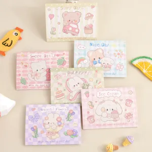 Pack de 6 bonitas tarjetas de felicitación de dibujos con osos y conejos en beige.
