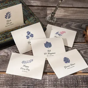 Elegant vintage floral greeting cards with printed English blessing messages on cream paper