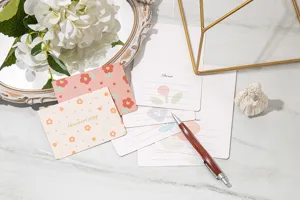 Detail of floral greeting cards with elegant gold Mesmerizing foil stamping for gifts.