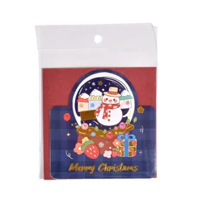 Christmas gold foil greeting card with snowman illustration and envelope in package