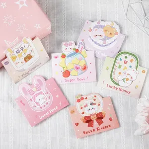 Lot de jolies cartes de vœux lapin et ours de dessin animé aux couleurs pastel