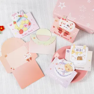 Mini cartes de vœux enveloppes kawaii avec motifs lapin et ours en tons pastel