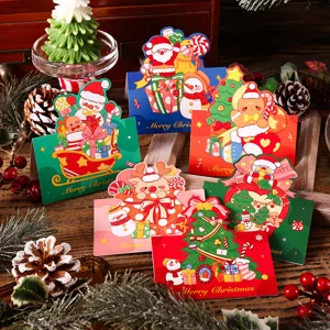 Set of vintage Christmas cards featuring Santa, Reindeer, and Tree designs for gifts.