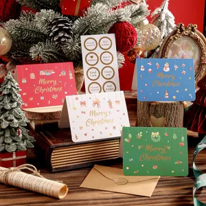 Lot de cartes de vœux de Noël dorées avec enveloppes et autocollants pour cadeaux