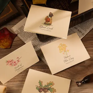 Retro Chinese Style Flower Greeting Card Folding Botanical Paper Wish Card For Birthday Christmas Thanksgiving Gratitude