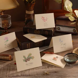 Vintage style foldable greeting cards with elegant floral and nature illustrations