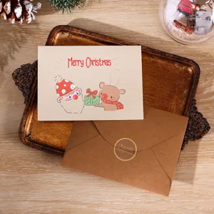 Set de cartes de Noël avec illustration de Père Noël et enveloppe en papier kraft