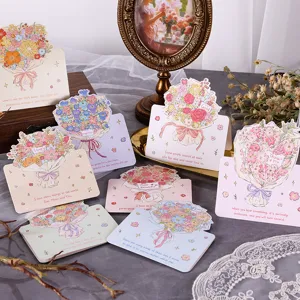 Collectie handbeschilderde bloemboeket wenskaarten met elegante Engelse boodschappen