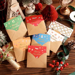 Lot de cartes de Noël dorées avec enveloppes en kraft et autocollants festifs variés
