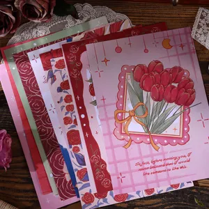 Detail view of retro oil painting floral stationery set with romantic English quotes.