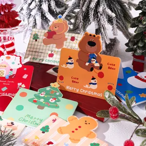 Festive set of Christmas greeting cards featuring cute cartoon bears and holiday designs.